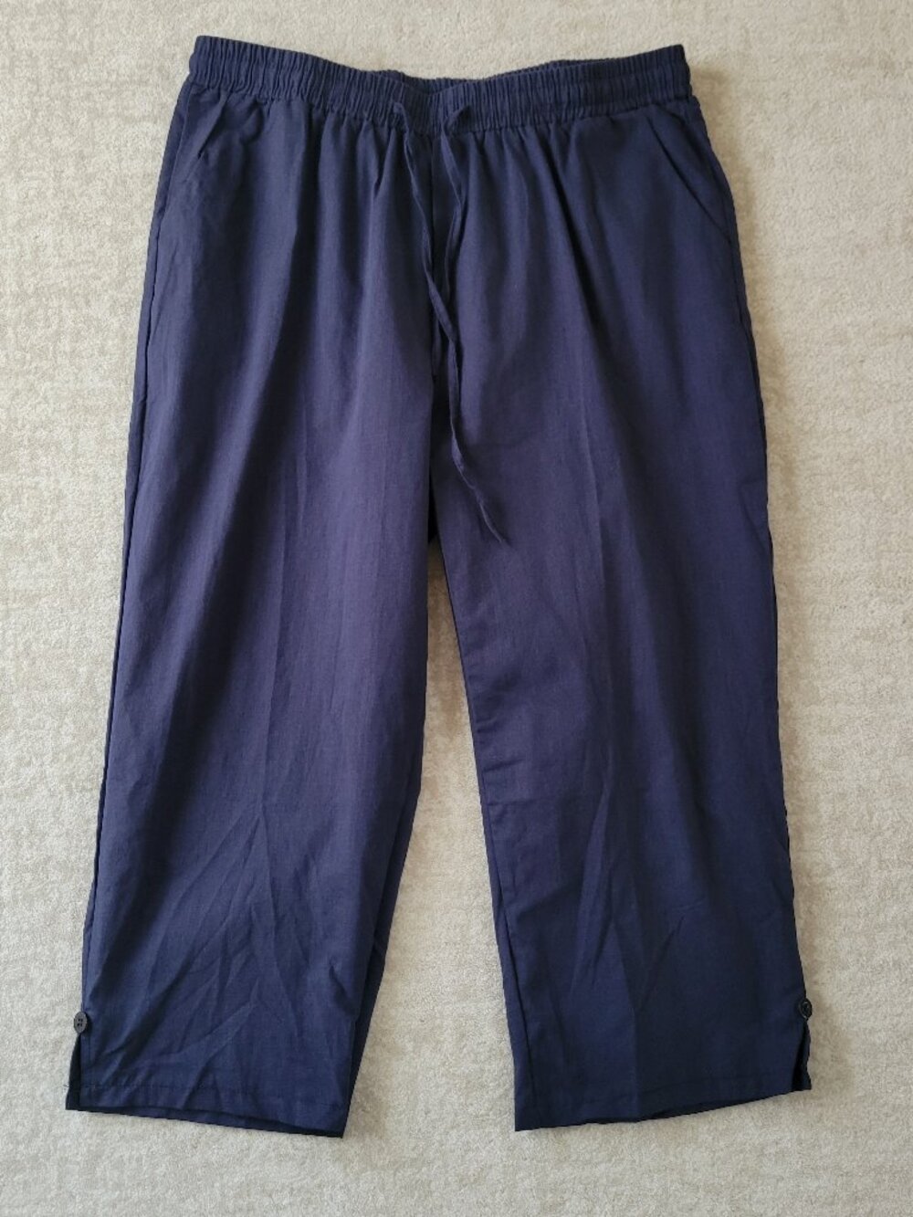 Amazon Mid Rise Lightweight Linen Cropped Wide Leg Pant XL Navy Blue Pockets
